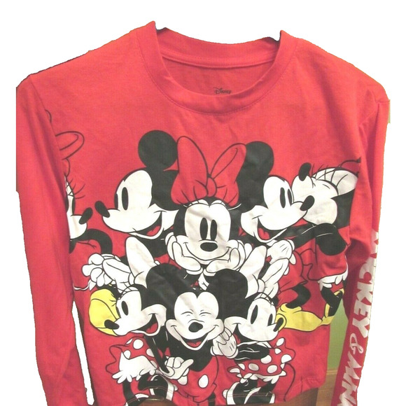 NWT Women's DISNEY MICKEY AND MINNIE MOUSE Red Long Sleeve Top in Size XS 0 - Picture 1 of 6